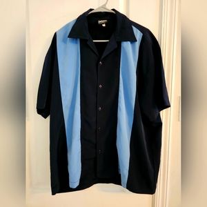Mens XL Be Retro 'Charlie Sheen' style bowling shirt navy/blue